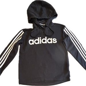 Adidas Women's Small Black 3 Stripe Fleece Pullover Hoodie Sweatshirt  Very Nice